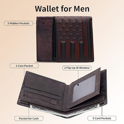 Men's Wallet – American Flag Embossed Leather Rfid – detail view 5
