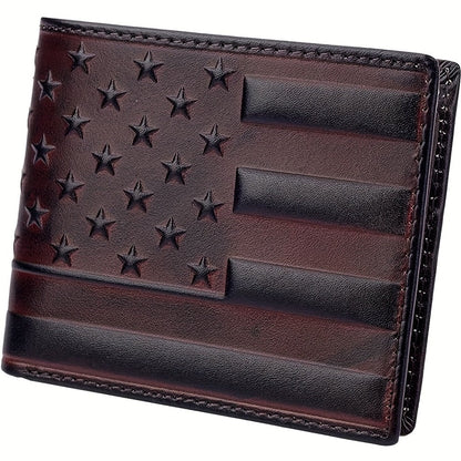 Men's Wallet – American Flag Embossed Leather Rfid – front view