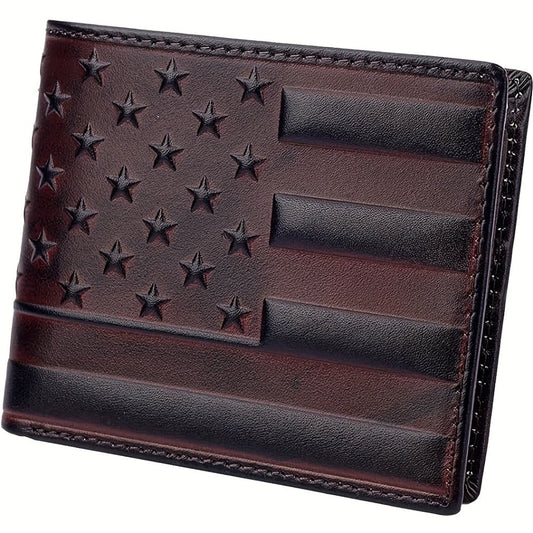 Men's Wallet – American Flag Embossed Leather Rfid – front view