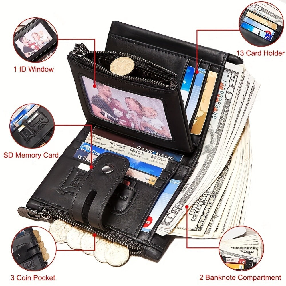 Men's Wallet – Anti-Theft, Double Zipper Coin Pocket Card – detail view 12