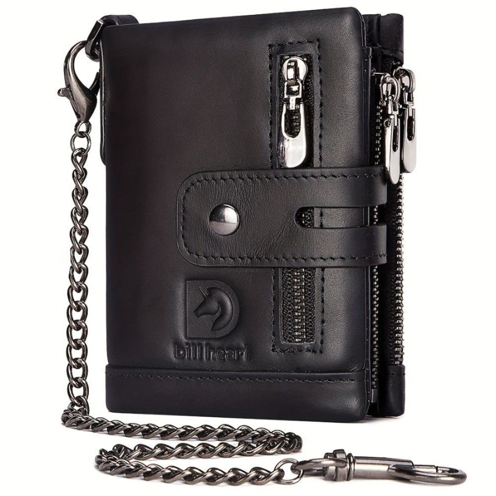 Men's Wallet – Anti-Theft, Double Zipper Coin Pocket Card – front view