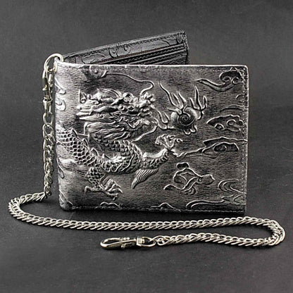 Men's Wallet – Dragon Chain Vintage Silver Biker – front view