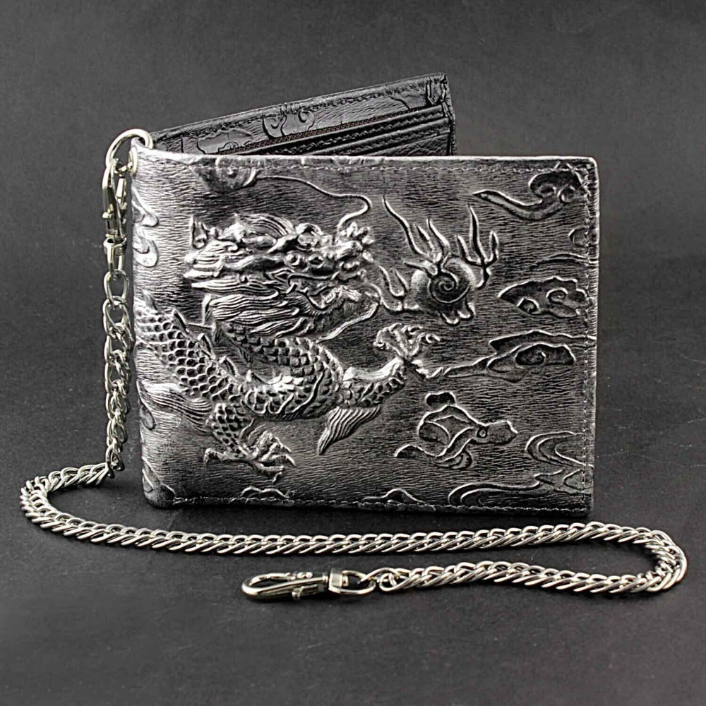 Men's Wallet – Dragon Chain Vintage Silver Biker – front view - product view 6