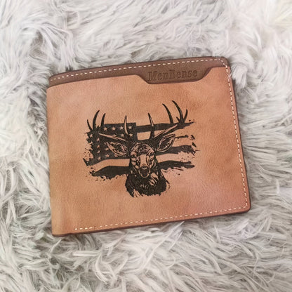Men's Wallet – for Everyday Use, Deer Pattern Laser Engraved Slim – detail view 2