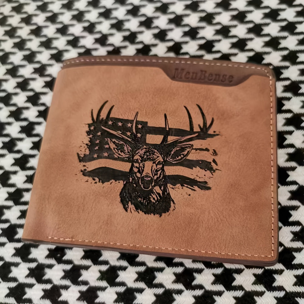 Men's Wallet – for Everyday Use, Deer Pattern Laser Engraved Slim – detail view 5