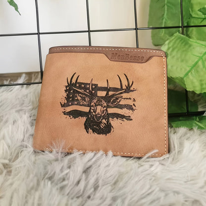 Men's Wallet – for Everyday Use, Deer Pattern Laser Engraved Slim – front view