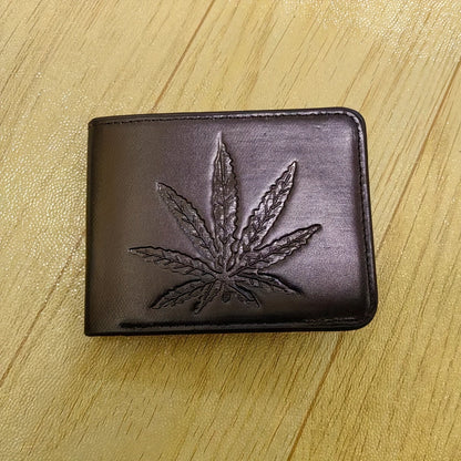 Men's Wallet – for Everyday Use, Leaf Design Bifold Faux Leather – front view - product view 10