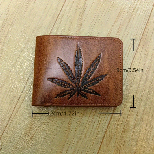 Men's Wallet – for Everyday Use, Leaf Design Bifold Faux Leather – detail view 3