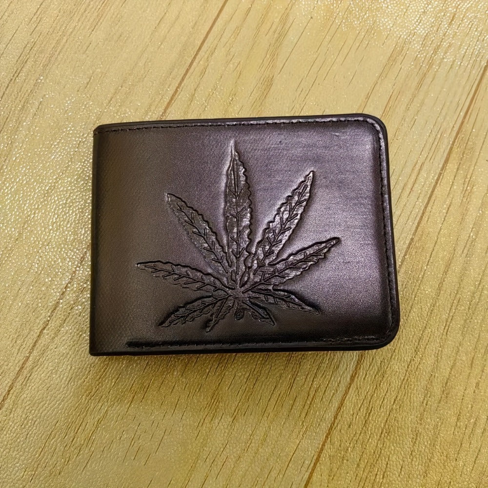 Men's Wallet – for Everyday Use, Leaf Design Bifold Faux Leather – detail view 4