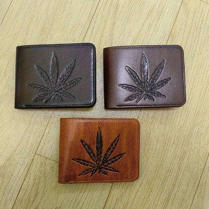 Men's Wallet – for Everyday Use, Leaf Design Bifold Faux Leather – detail view 5