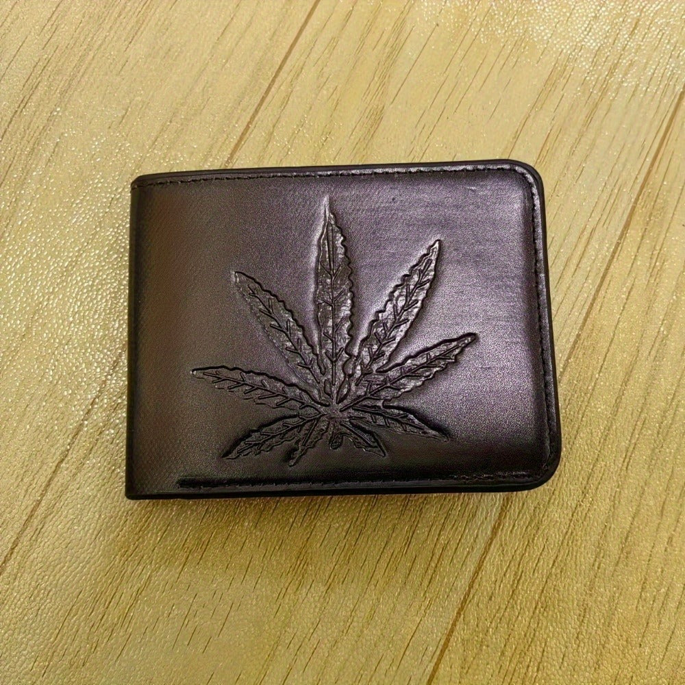 Men's Wallet – for Everyday Use, Leaf Design Bifold Faux Leather – detail view 9