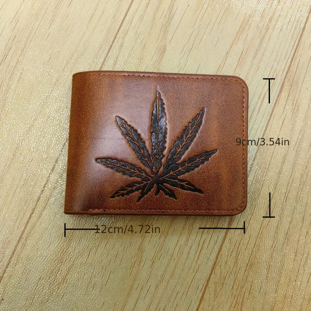 Men's Wallet – for Everyday Use, Leaf Design Bifold Faux Leather – detail view 10