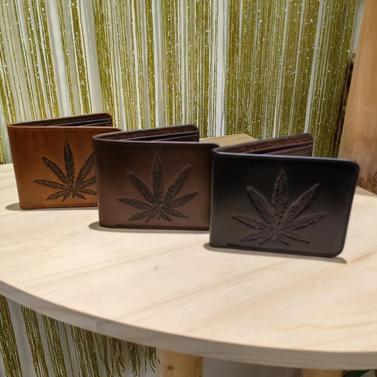 Men's Wallet – for Everyday Use, Leaf Design Bifold Faux Leather – front view