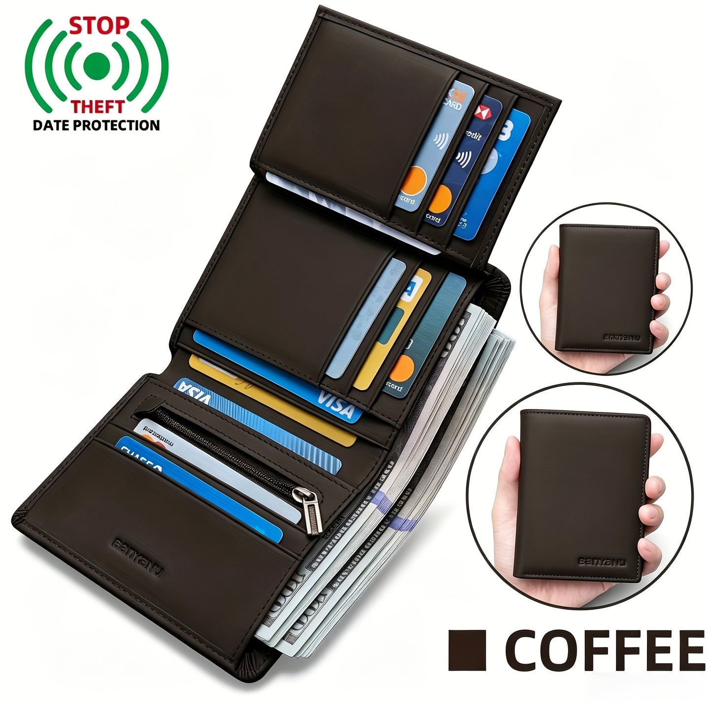 Men's Wallet – Genuine Leather, RFID Blocking, Anti-Theft, Compact – alternate view