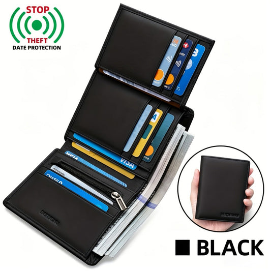Men's Wallet – Genuine Leather, RFID Blocking, Anti-Theft, Compact – front view