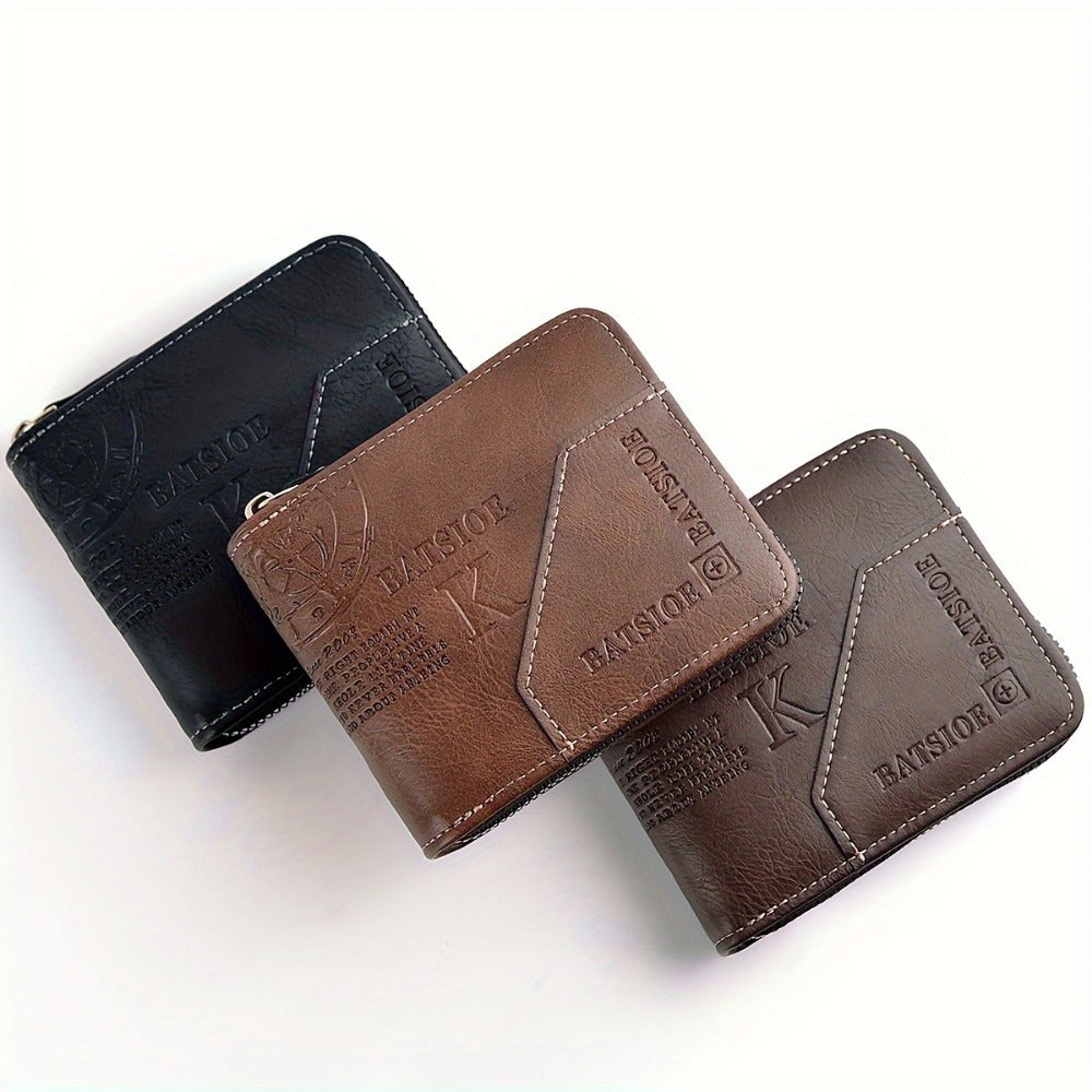 Men's Wallet – 3 Colors, Retro Embossed Zipper Faux Leather – detail view 12