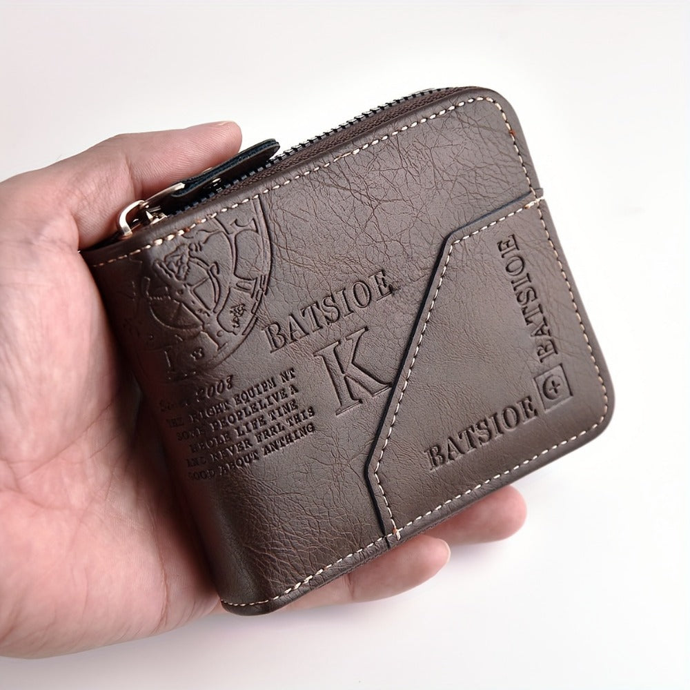 Men's Wallet – 3 Colors, Retro Embossed Zipper Faux Leather – detail view 13