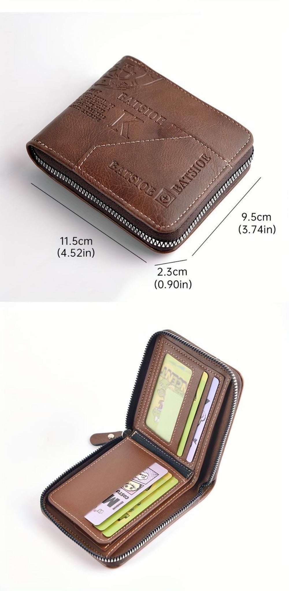 Men's Wallet – 3 Colors, Retro Embossed Zipper Faux Leather – detail view 17