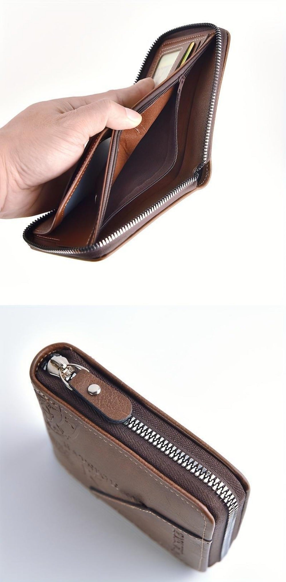 Men's Wallet – 3 Colors, Retro Embossed Zipper Faux Leather – detail view 18