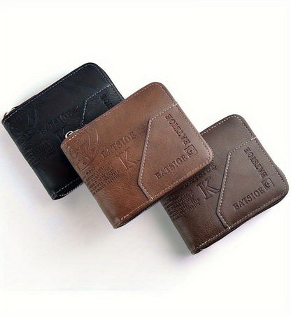 Men's Wallet – 3 Colors, Retro Embossed Zipper Faux Leather – detail view 19