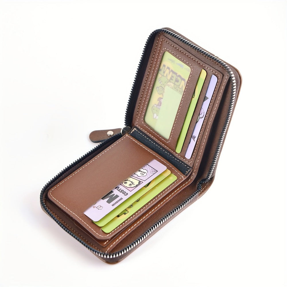 Men's Wallet – 3 Colors, Retro Embossed Zipper Faux Leather – detail view 4