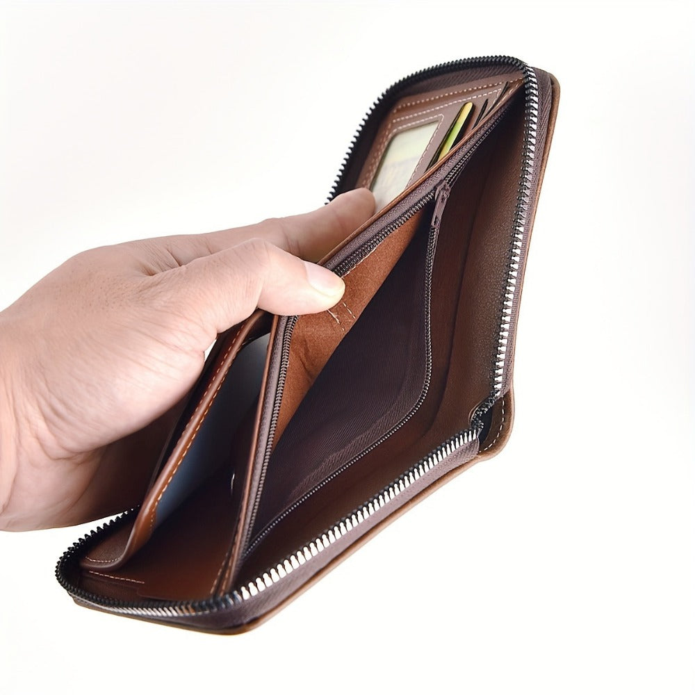Men's Wallet – 3 Colors, Retro Embossed Zipper Faux Leather – detail view 6