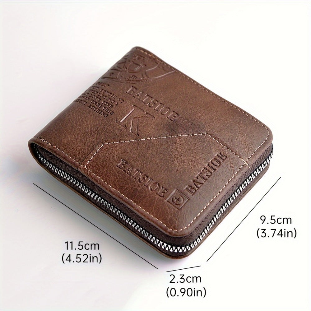 Men's Wallet – 3 Colors, Retro Embossed Zipper Faux Leather – detail view 8