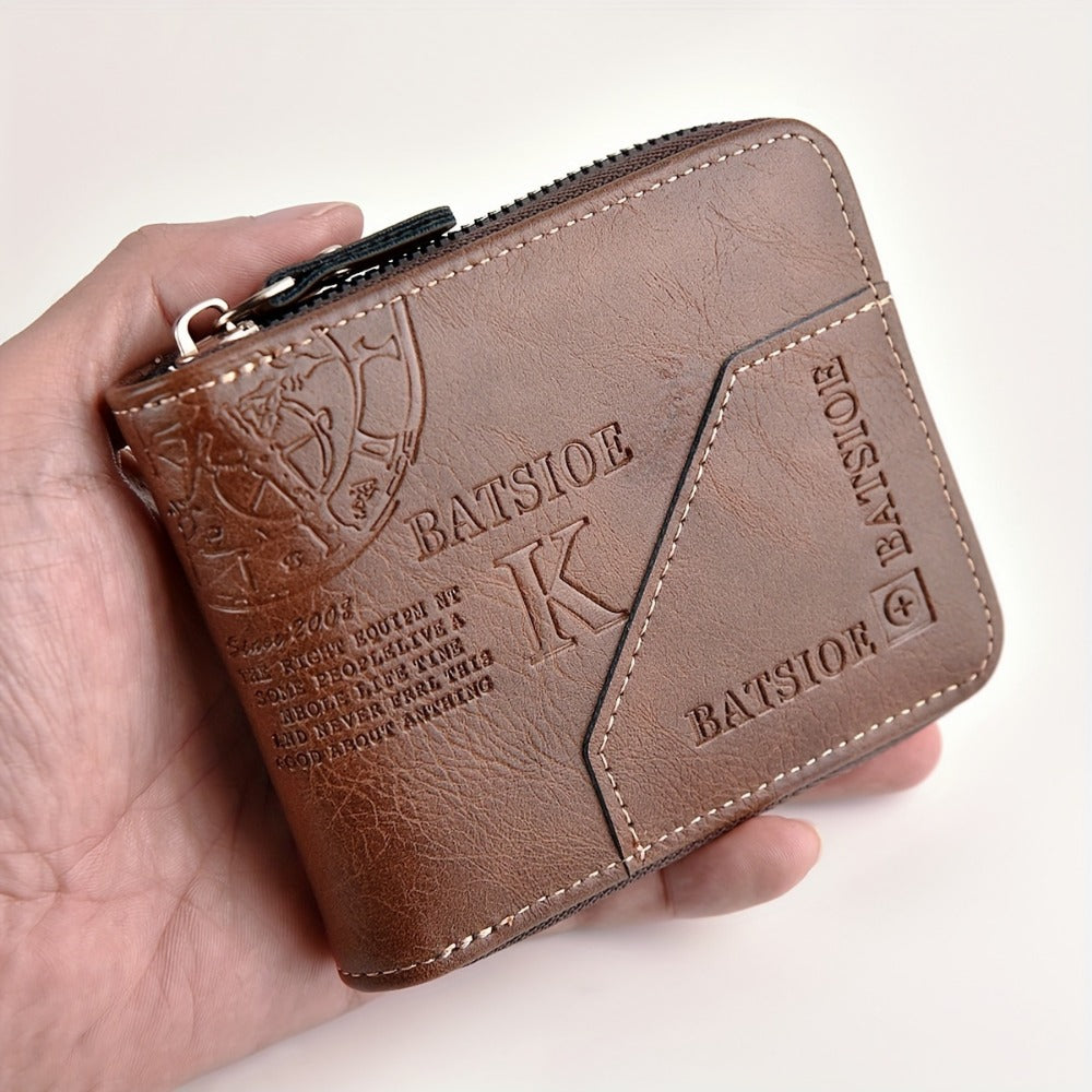 Men's Wallet – 3 Colors, Retro Embossed Zipper Faux Leather – detail view 11