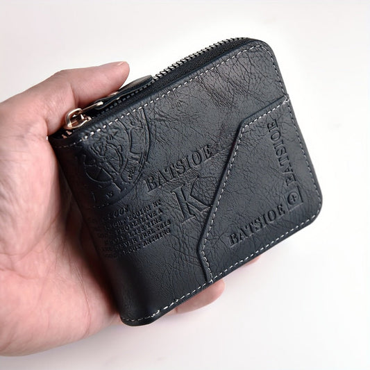 Men's Wallet – 3 Colors, Retro Embossed Zipper Faux Leather – front view