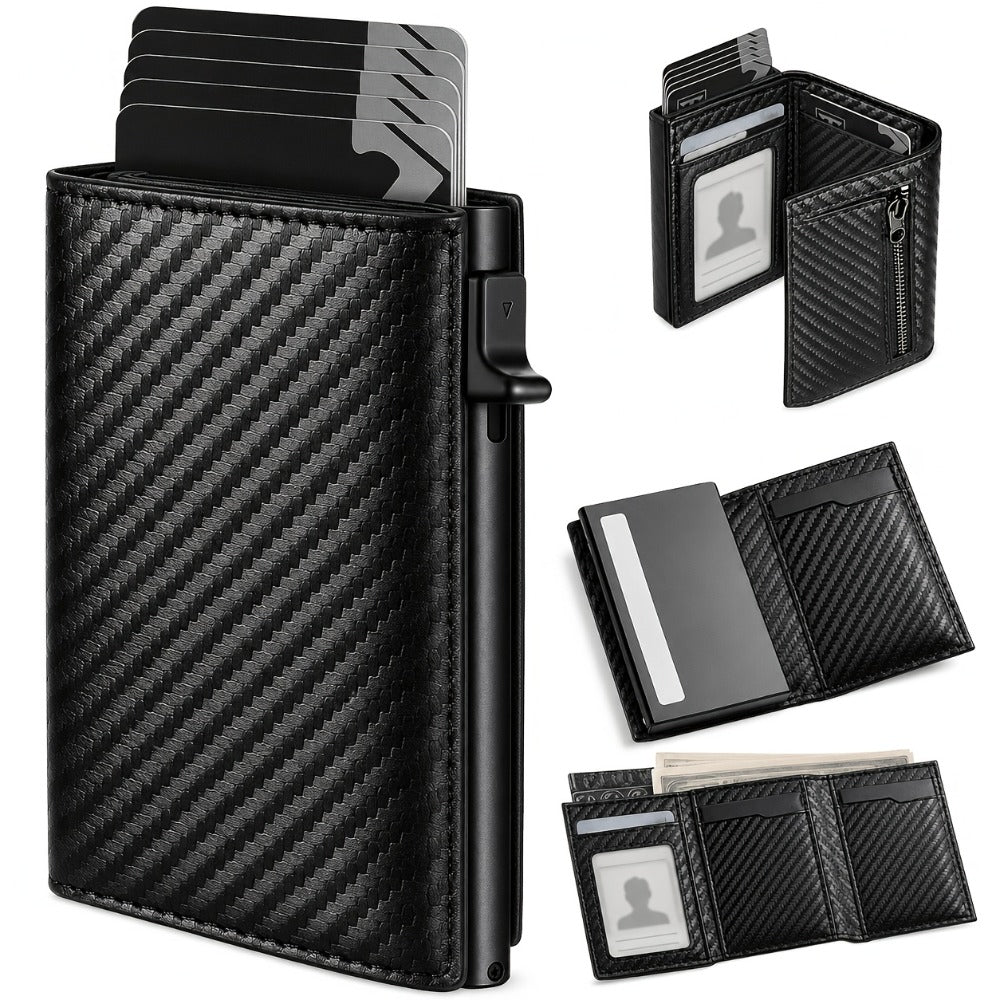 Men's Wallet – RFID Blocking, Airtag Compatible Carbon Fiber Pop – front view