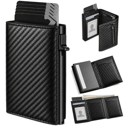 Men's Wallet – RFID Blocking, Airtag Compatible Carbon Fiber Pop – front view
