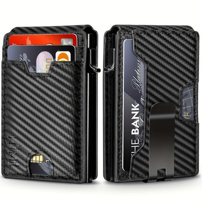 Men's Wallet – RFID Blocking, Aluminum Pop Up Card Holder – front view