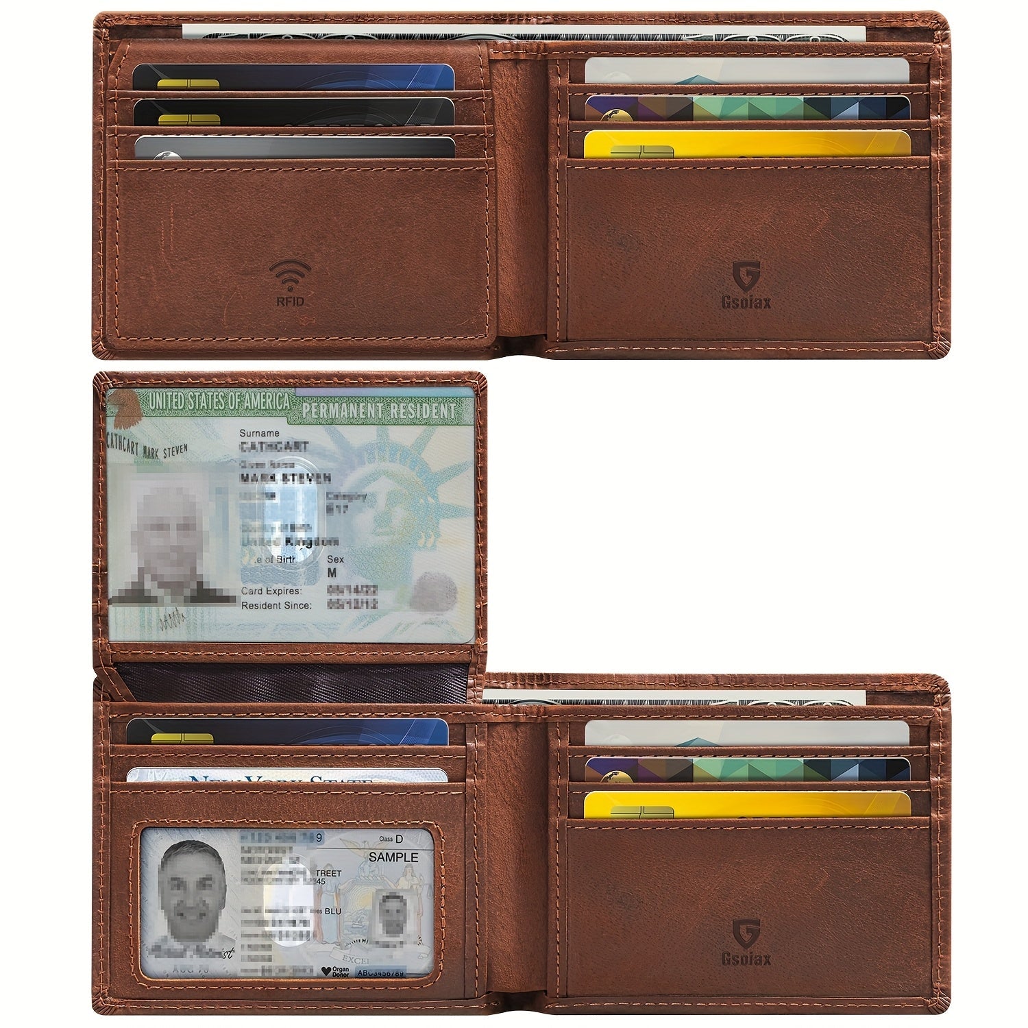 Men's Wallet – RFID Blocking, Crazy Horse Leather Bifold Rfid – front view - product view 14