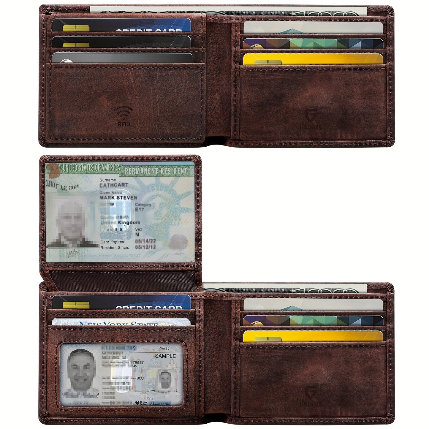 Men's Wallet – RFID Blocking, Crazy Horse Leather Bifold Rfid – alternate view