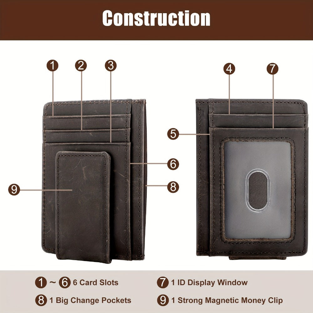 Men's Wallet – RFID Blocking, Crazy Horse Leather Magnetic Money – detail view 3
