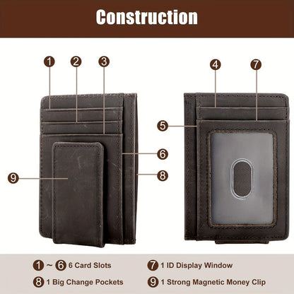 Men's Wallet – RFID Blocking, Crazy Horse Leather Magnetic Money – detail view 3