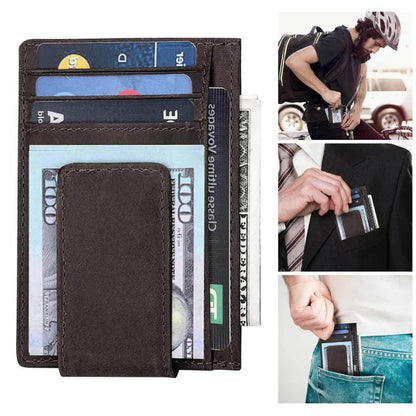Men's Wallet – RFID Blocking, Crazy Horse Leather Magnetic Money – detail view 6
