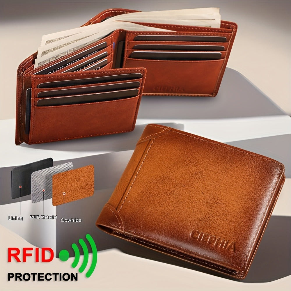 Men's Wallet – RFID Blocking, Full Grain Leather Trifold Rfid – front view