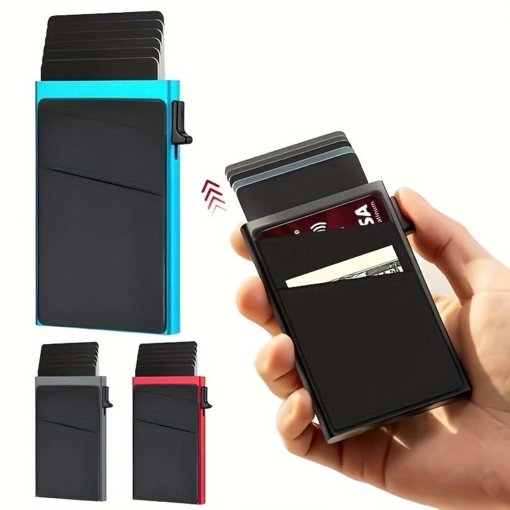 Men's Wallet – RFID Blocking, Metal Pop Up Card Case – front view
