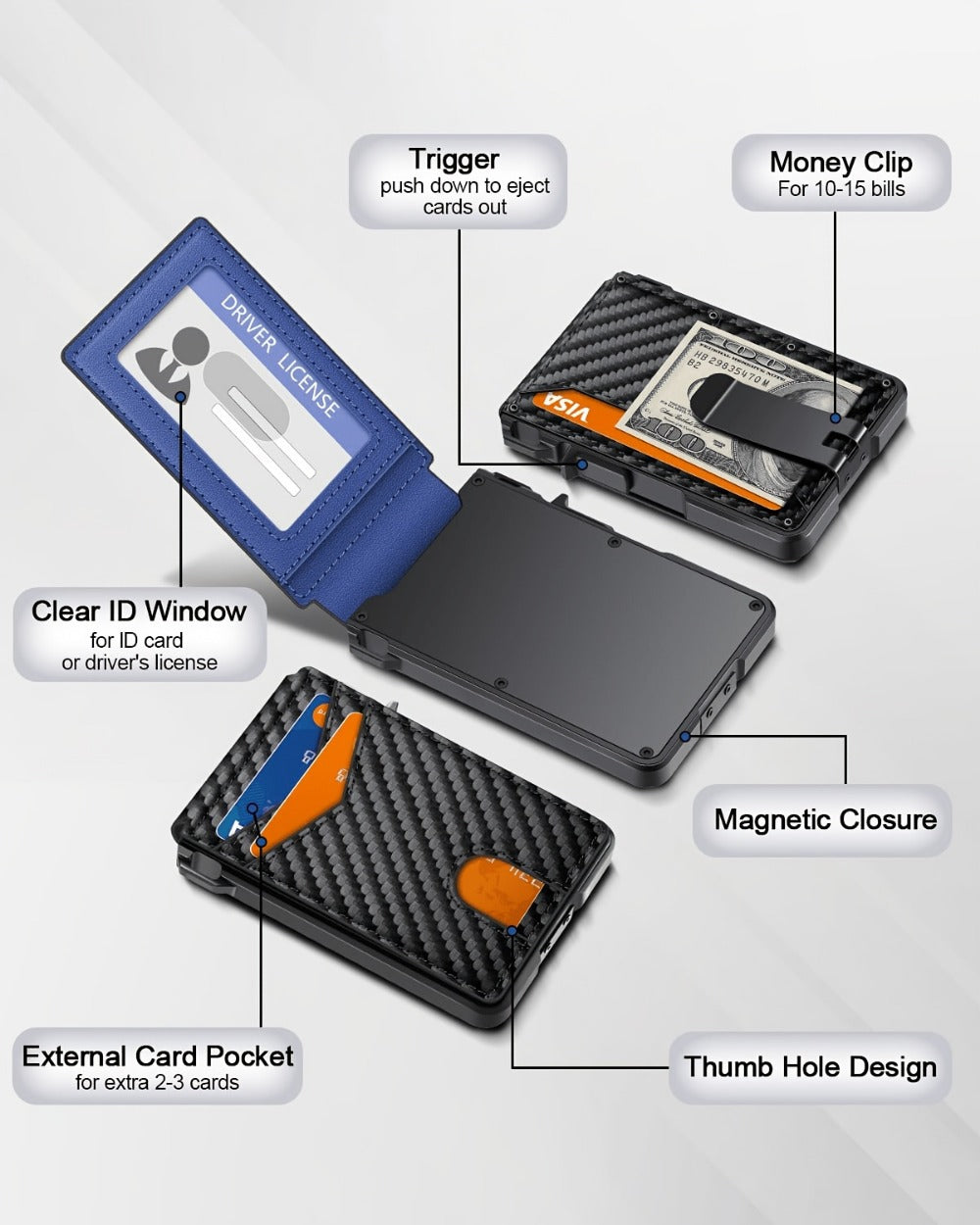 Men's Wallet – RFID Blocking, Money Clip Id Window Metal – detail view 10