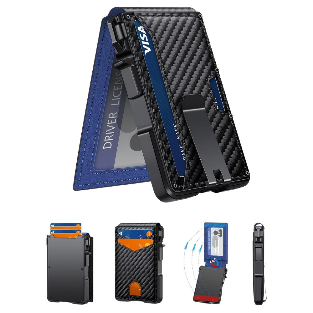 Men's Wallet – RFID Blocking, Money Clip Id Window Metal – front view