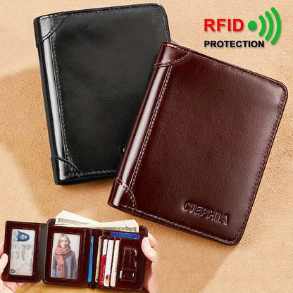 Men's Wallet – RFID Blocking, Oil Wax Leather Trifold Rfid – front view