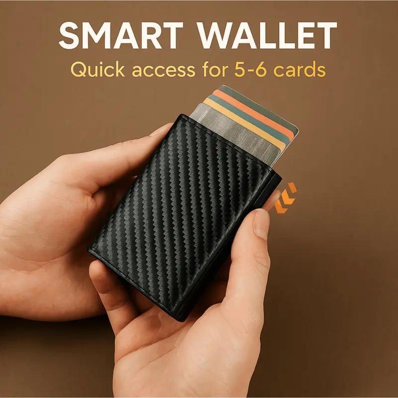 Men's Wallet – RFID Blocking, Pop Up Card Carbon Fiber – alternate view