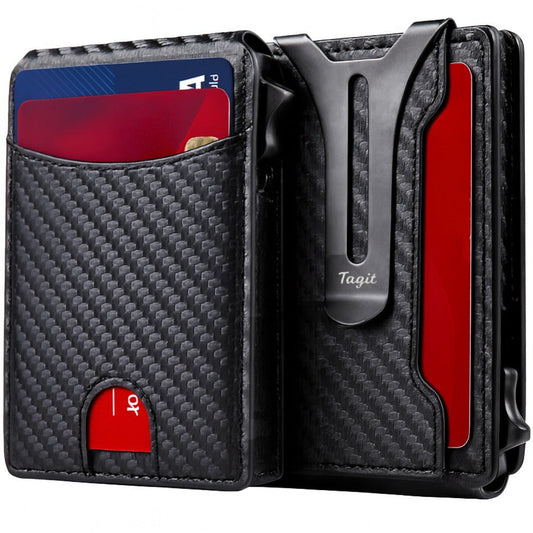 Men's Wallet – RFID Blocking, Pop Up Card Carbon Fiber – front view