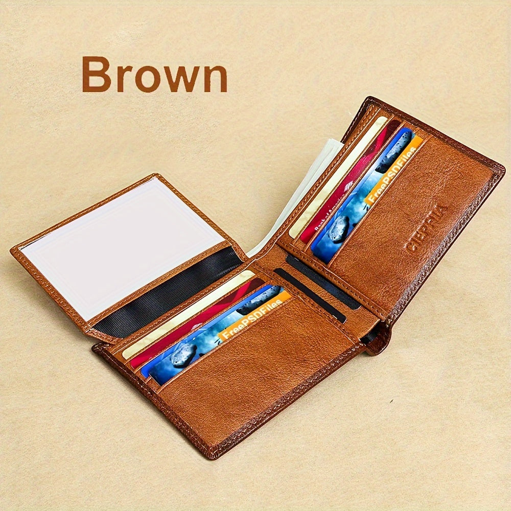 Men's Wallet – RFID Blocking, Retro Bifold Genuine Cowhide Leather – detail view 16