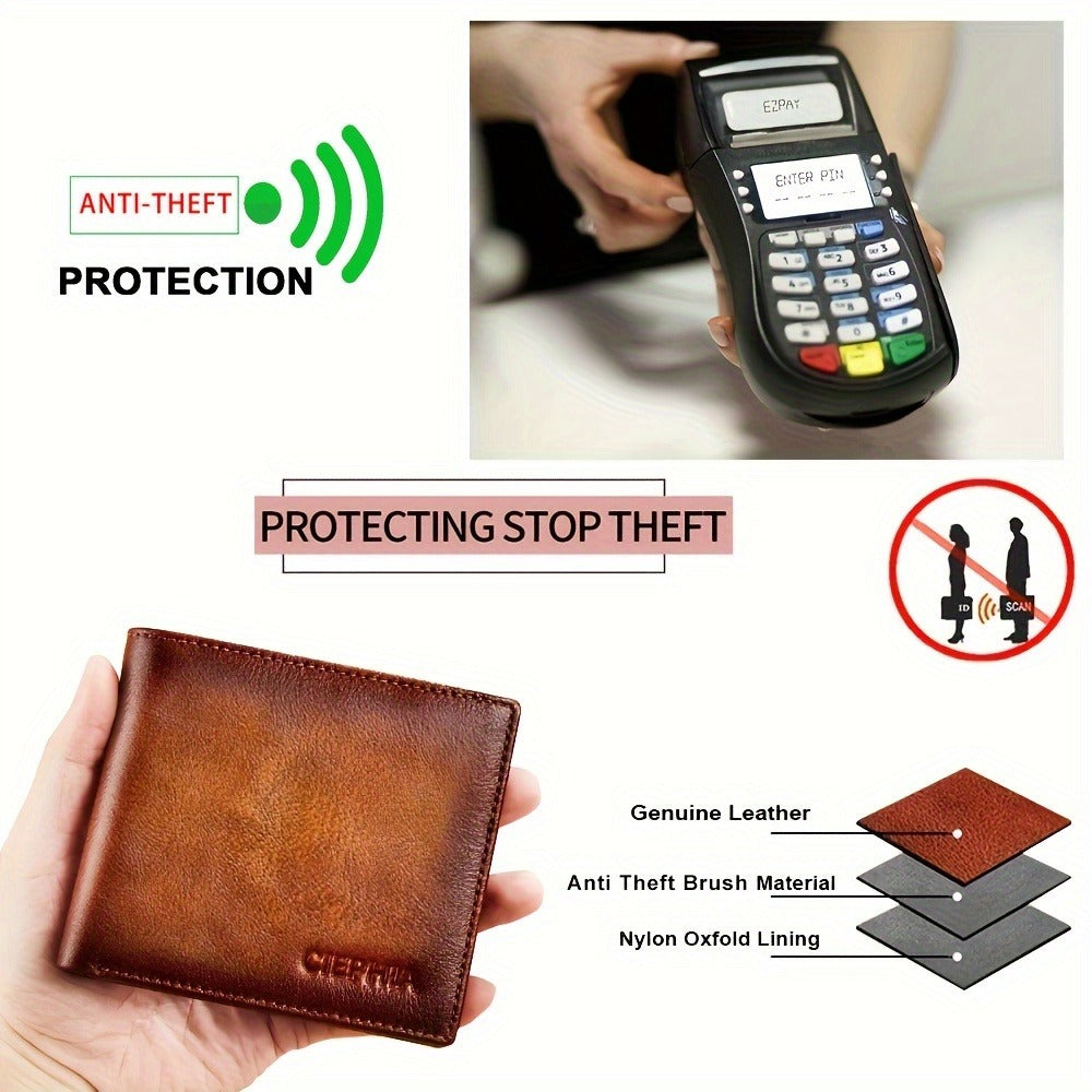 Men's Wallet – RFID Blocking, Retro Bifold Genuine Cowhide Leather – detail view 9