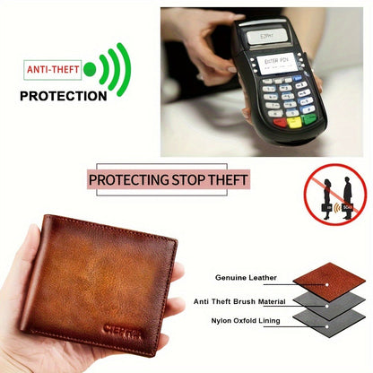 Men's Wallet – RFID Blocking, Retro Bifold Genuine Cowhide Leather – detail view 9