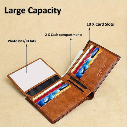 Men's Wallet – RFID Blocking, Retro Bifold Genuine Cowhide Leather – detail view 12