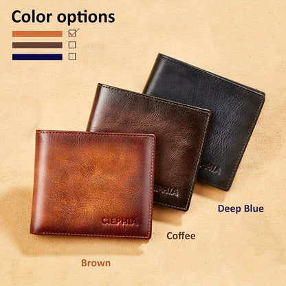 Men's Wallet – RFID Blocking, Retro Bifold Genuine Cowhide Leather – detail view 3