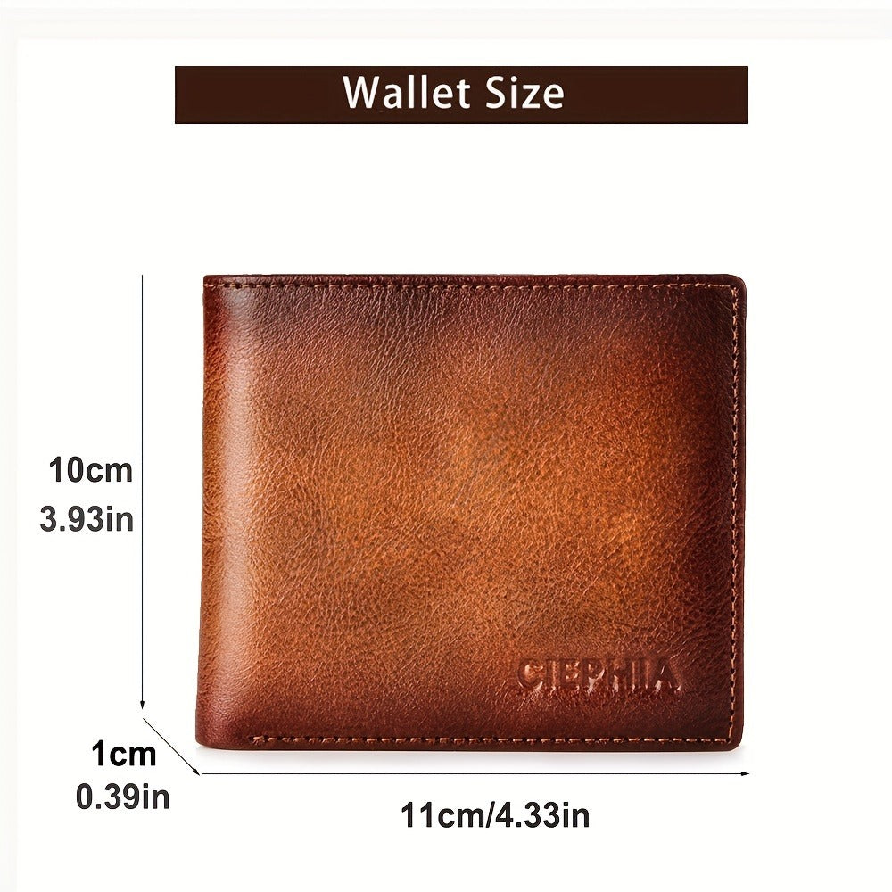 Men's Wallet – RFID Blocking, Retro Bifold Genuine Cowhide Leather – detail view 5